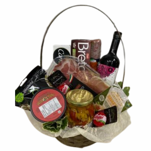 Charcuterie Basket with Red Wine