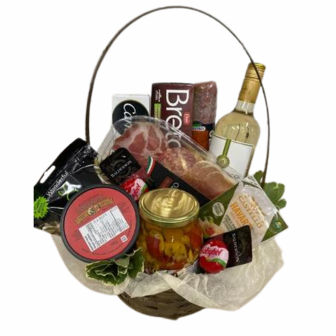 Charcuterie Basket with White Wine