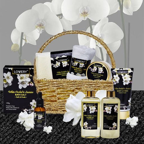 Orchid & Jasmine Home Spa - 9Pc Bath & Body Spa Gift Basket